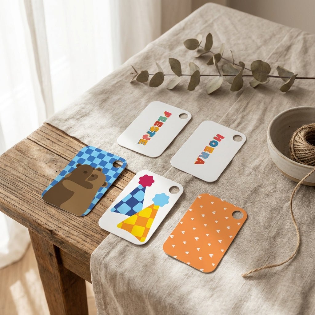 assortiment met verschillende giftlabels van studio bloos