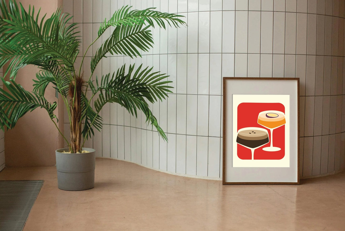 cocktails cocktail poster posters klein formaat kleine poster A4 martini cocktail espresso esma poma bruin koffie rood oranje grapefruit bonenmaling filtermaling filterkoffie koffiemachine posters drank alcohol genieten terras zomer gezellig plant tegels badkamer keuken kado cadeau