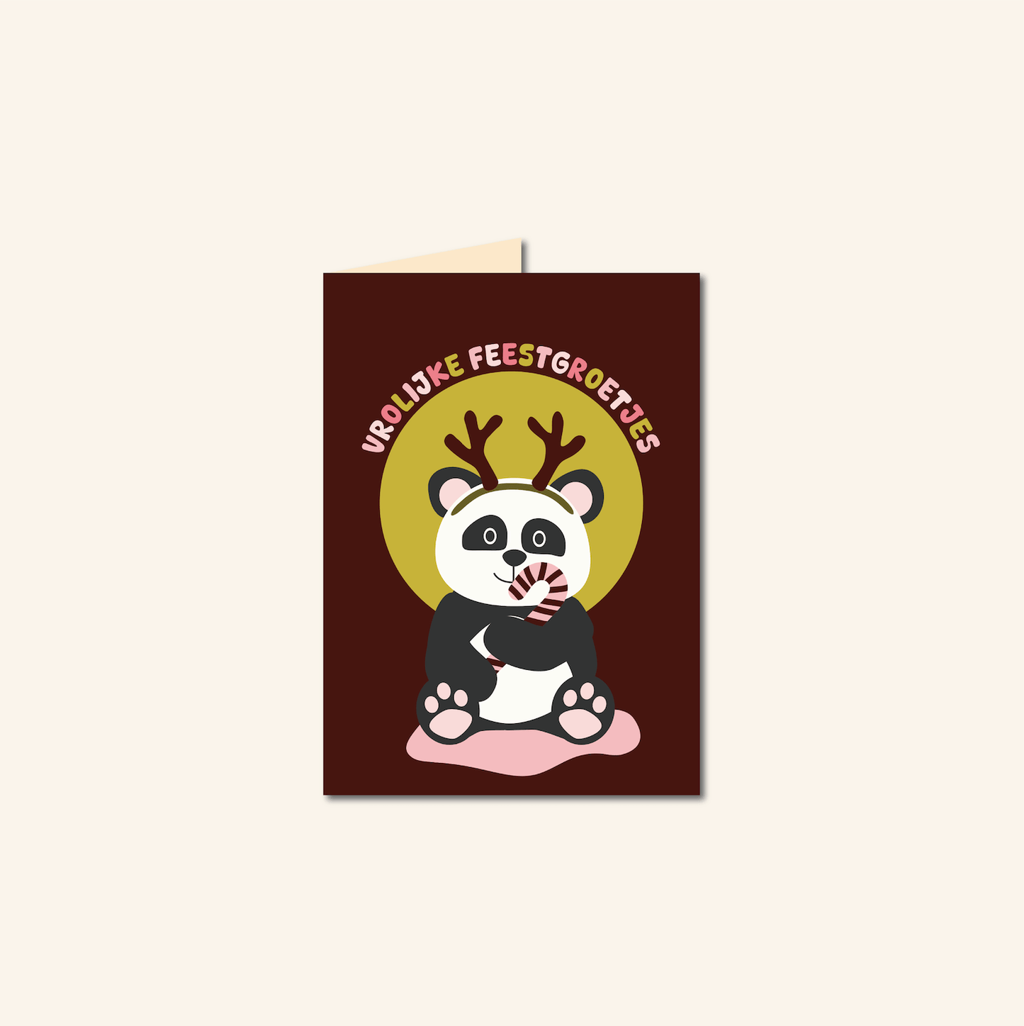 Set van 8 kerstkaarten van Studio Bloos met kleurrijke illustraties: panda met snoepstok en gewei, krokodil met cadeau, cactus als kerstboom en dansende aap in de sneeuw. Inclusief enveloppen.
