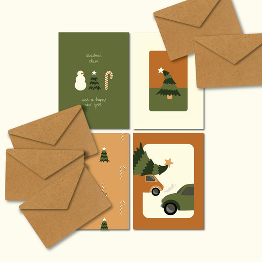 kerstkaarten bundel, studio bloos kerstkaarten, kerstkaarten set, 4 verschillende kerstkaarten, kerstkaarten met enveloppen, luxe kerstkaarten, kerstkaarten bewaren, originele kerstkaarten