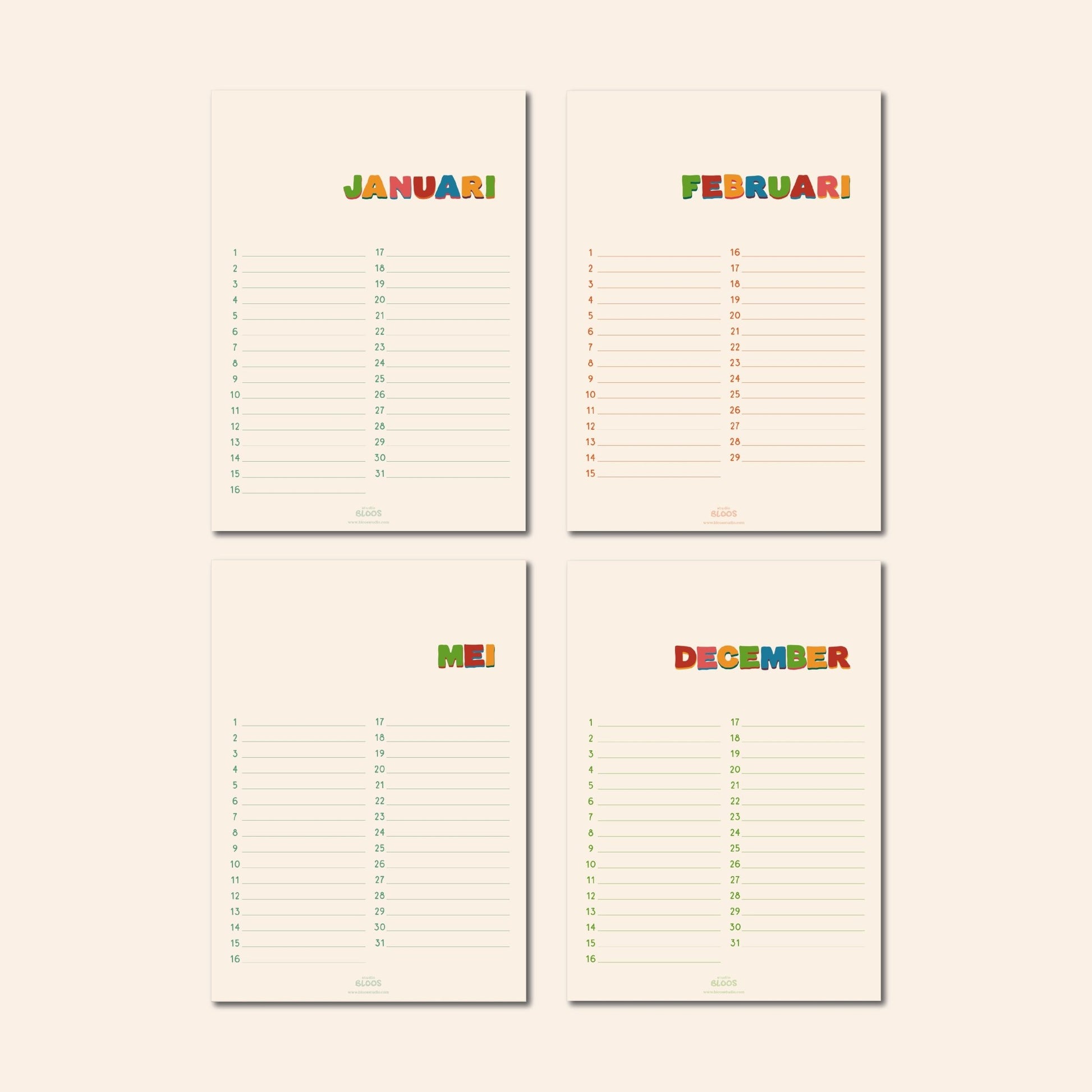"Verjaardagskalender met stijlvolle illustraties, ideaal om verjaardagen overzichtelijk bij te houden en nooit meer een speciale dag te vergeten."